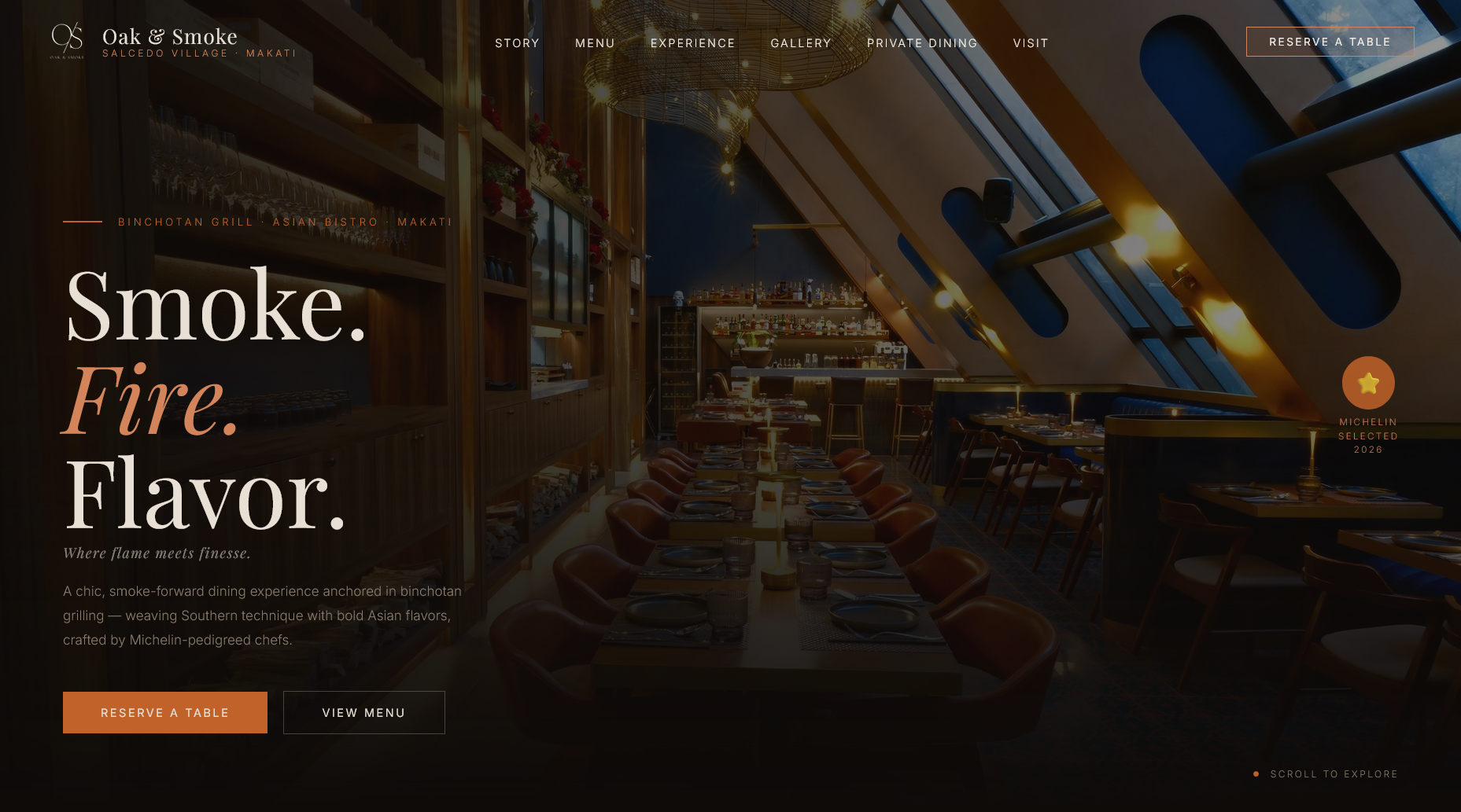 Oak & Smoke - Asian Bistro Restaurant Website