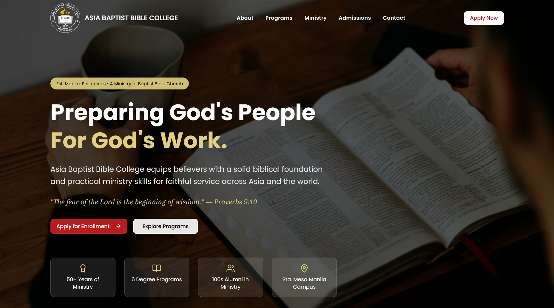 Asia Baptist Bible College - Educational Institution Website
